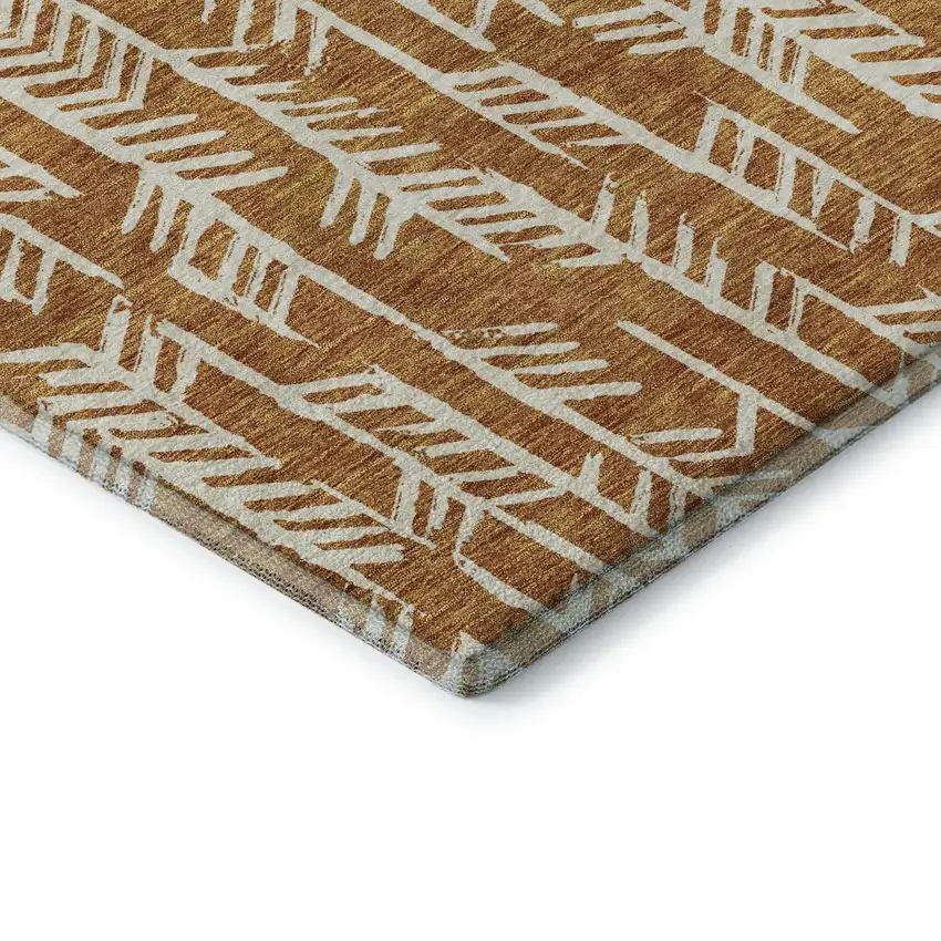 Copper And Beige Tribal Washable Area Rug With UV Protection Photo 8