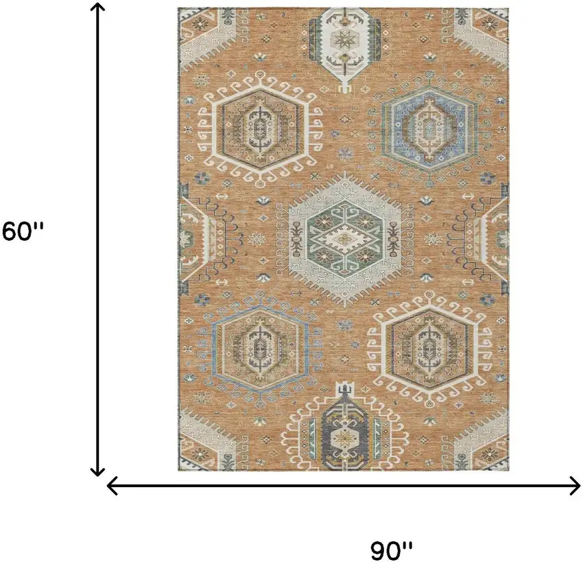 Copper And Beige Tribal Washable Indoor Outdoor Area Rug Photo 5