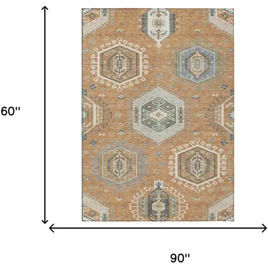 Copper And Beige Tribal Washable Indoor Outdoor Area Rug Photo 5