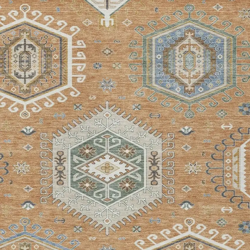 Copper And Beige Tribal Washable Indoor Outdoor Area Rug Photo 2