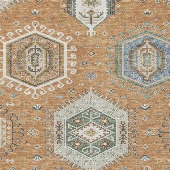 Copper And Beige Tribal Washable Indoor Outdoor Area Rug Photo 2