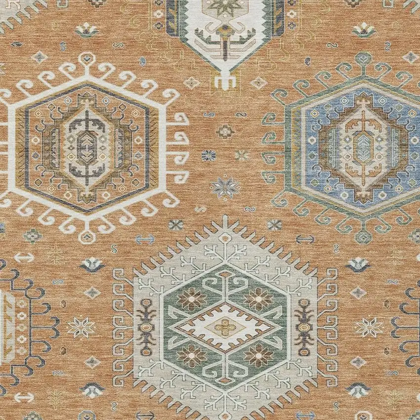 Copper And Beige Tribal Washable Indoor Outdoor Area Rug Photo 2