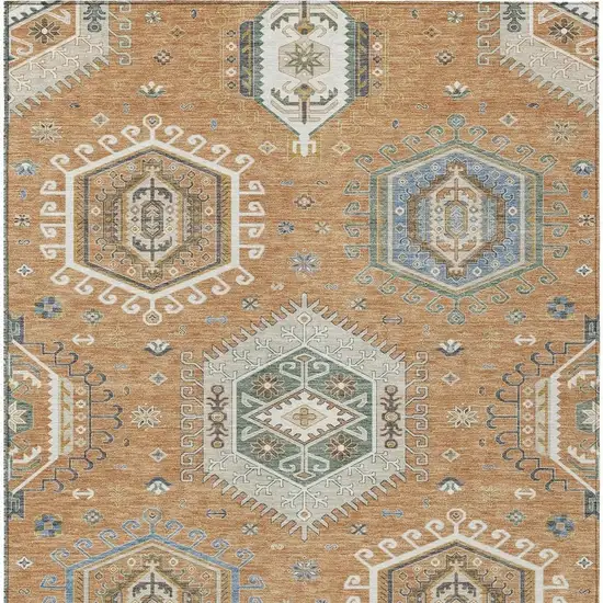 Copper And Beige Tribal Washable Indoor Outdoor Area Rug Photo 3