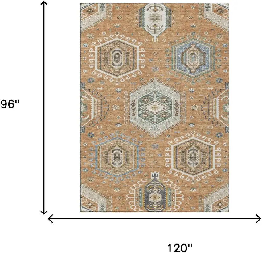 Copper And Beige Tribal Washable Indoor Outdoor Area Rug Photo 5