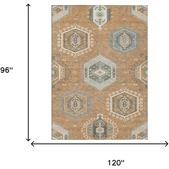 Copper And Beige Tribal Washable Indoor Outdoor Area Rug Photo 5