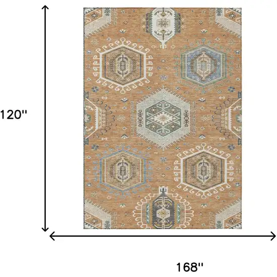 Copper And Beige Tribal Washable Indoor Outdoor Area Rug Photo 5
