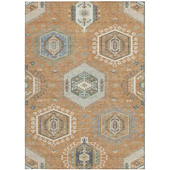 Copper And Beige Tribal Washable Indoor Outdoor Area Rug Photo 3