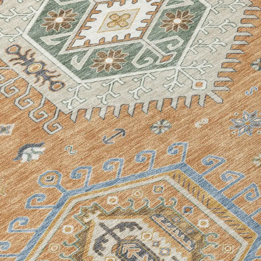 Copper And Beige Tribal Washable Indoor Outdoor Area Rug Photo 4