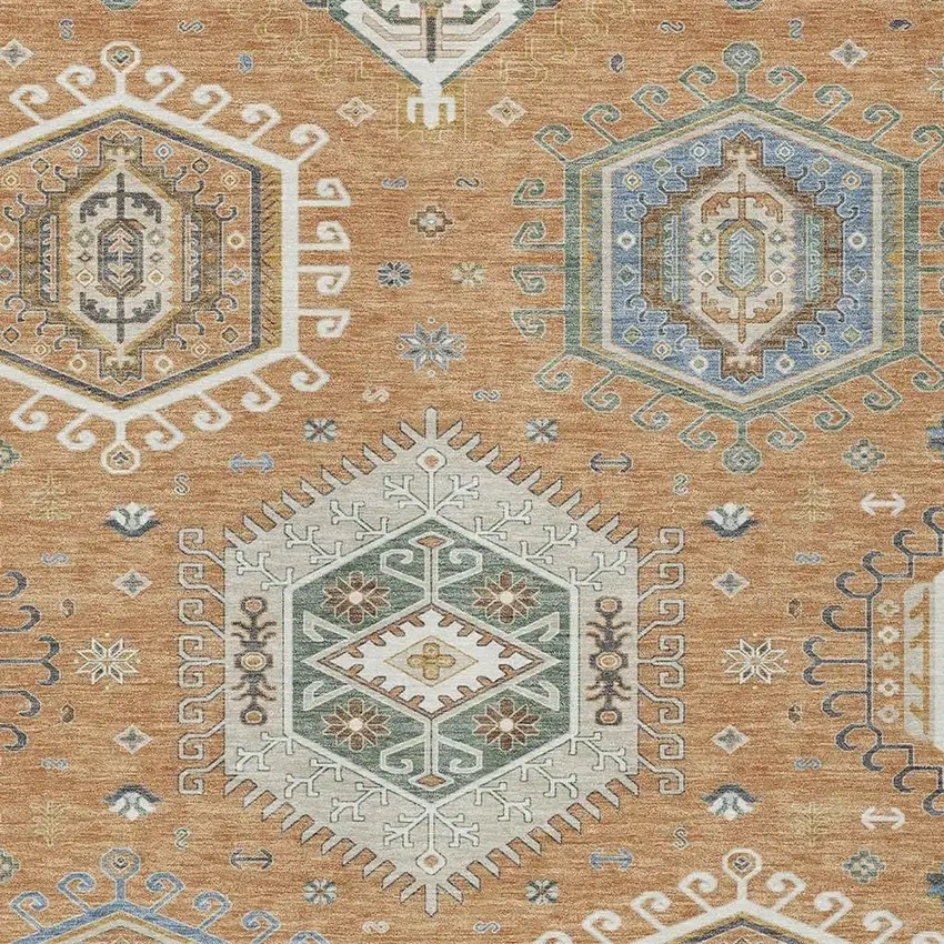 Copper And Beige Tribal Washable Indoor Outdoor Area Rug Photo 2