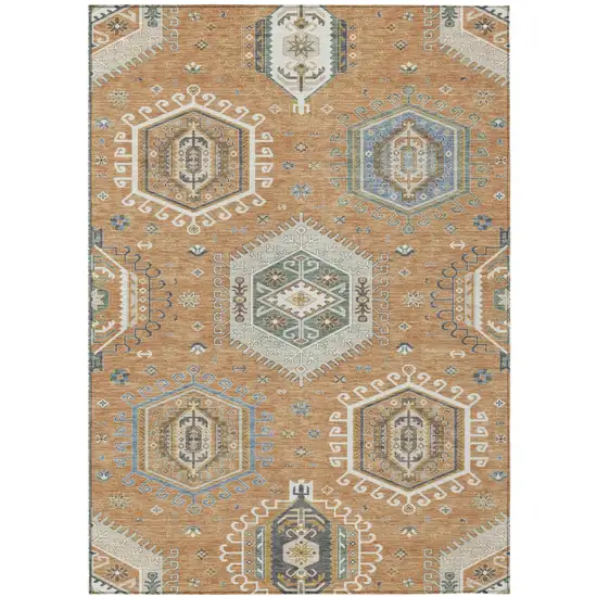 Copper And Beige Tribal Washable Indoor Outdoor Area Rug Photo 1