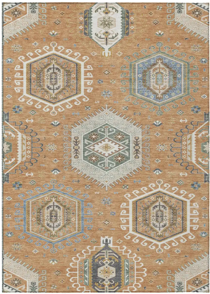 Copper And Beige Tribal Washable Indoor Outdoor Area Rug Photo 1