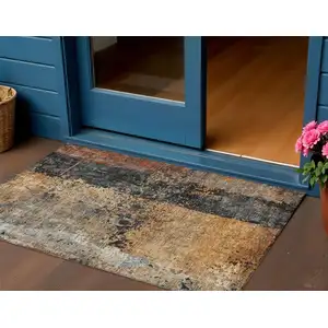 Photo of Copper And Black Abstract Washable Indoor Outdoor Area Rug