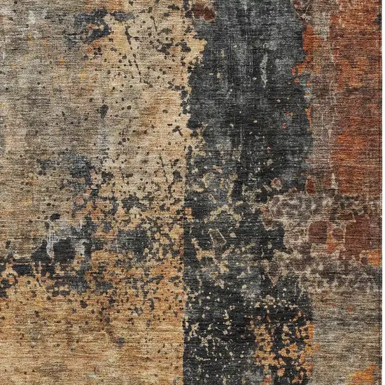 Copper And Black Abstract Washable Indoor Outdoor Area Rug Photo 6