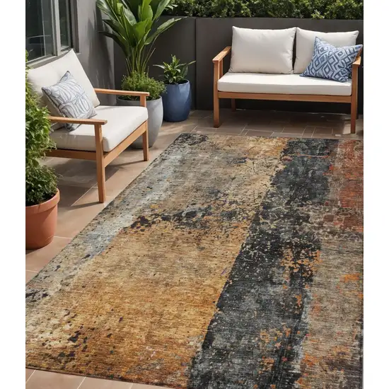 Copper And Black Abstract Washable Indoor Outdoor Area Rug Photo 1