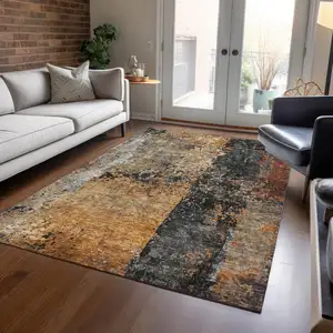Photo of Copper And Black Abstract Washable Indoor Outdoor Area Rug