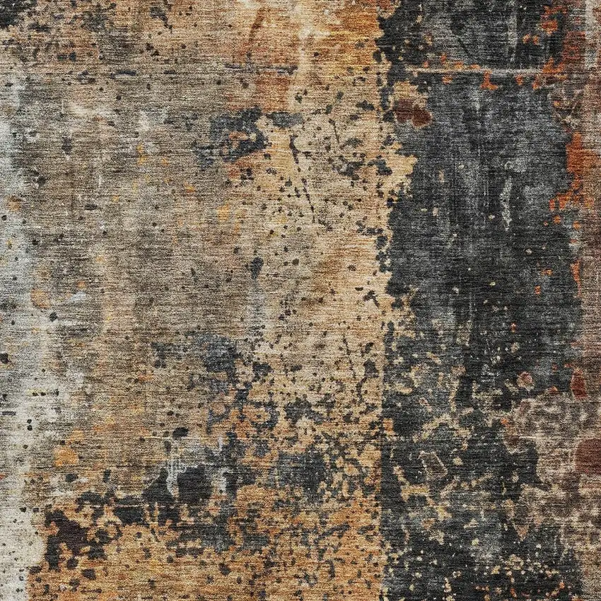 Copper And Black Abstract Washable Indoor Outdoor Area Rug Photo 6