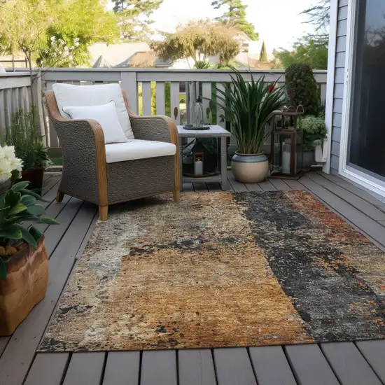 Copper And Black Abstract Washable Indoor Outdoor Area Rug Photo 8