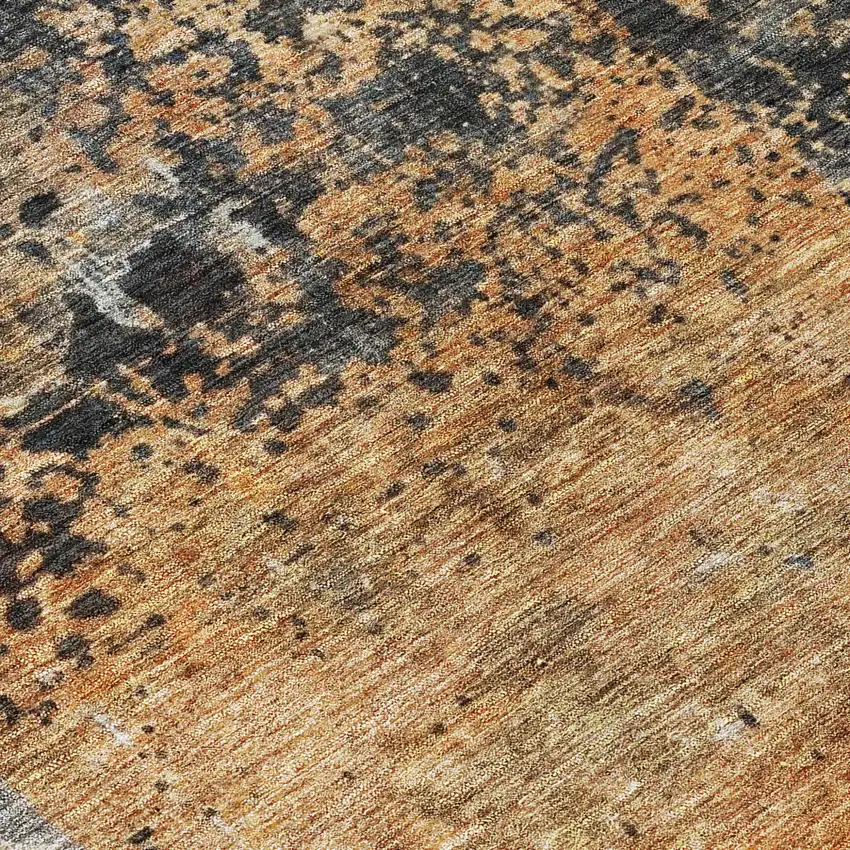 Copper And Black Abstract Washable Indoor Outdoor Area Rug Photo 8