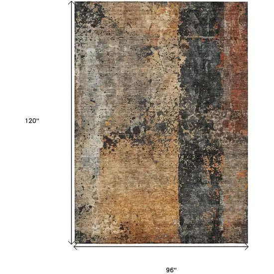 Copper And Black Abstract Washable Indoor Outdoor Area Rug Photo 3