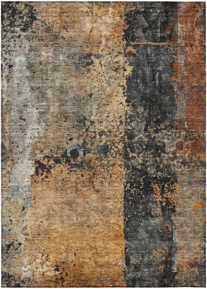 Copper And Black Abstract Washable Indoor Outdoor Area Rug Photo 2