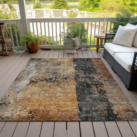 Copper And Black Abstract Washable Indoor Outdoor Area Rug Photo 9