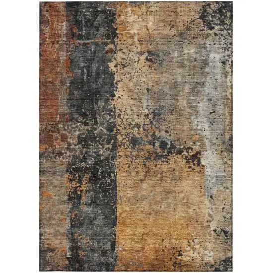 Copper And Black Abstract Washable Indoor Outdoor Area Rug Photo 6