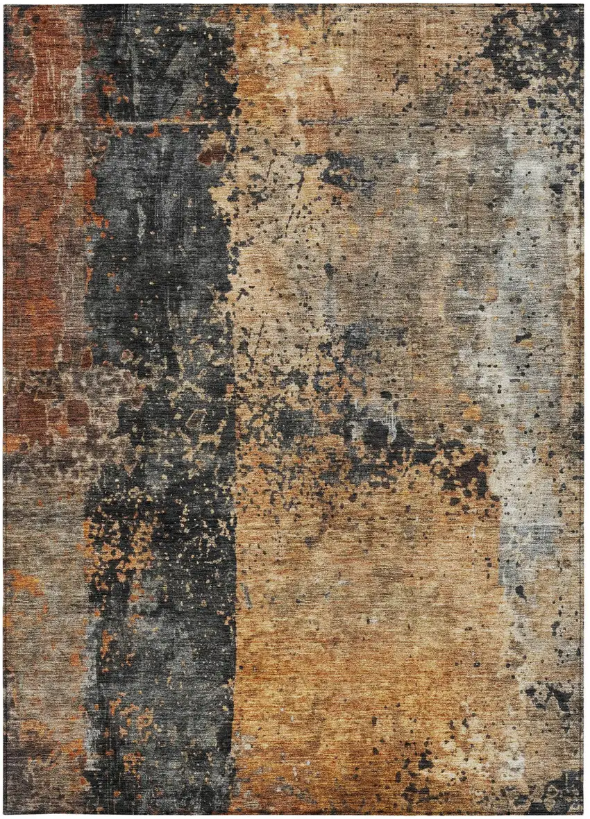 Copper And Black Abstract Washable Indoor Outdoor Area Rug Photo 6