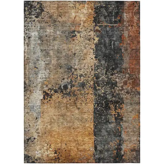 Copper And Black Abstract Washable Indoor Outdoor Area Rug Photo 2
