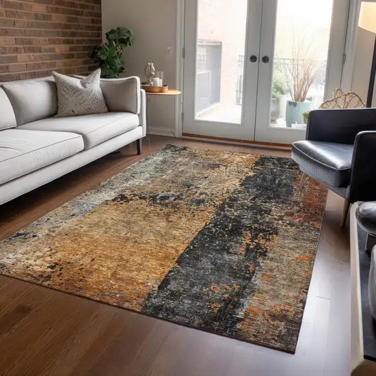 Copper And Black Abstract Washable Indoor Outdoor Area Rug Photo 9