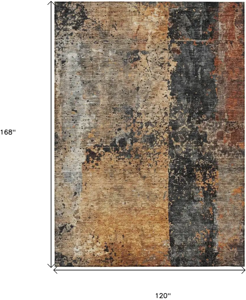 Copper And Black Abstract Washable Indoor Outdoor Area Rug Photo 3