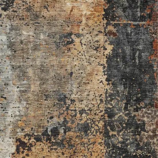 Copper And Black Abstract Washable Indoor Outdoor Area Rug Photo 6