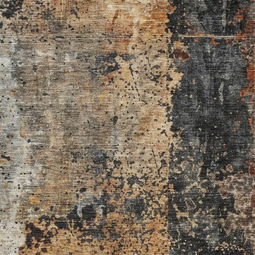 Copper And Black Abstract Washable Indoor Outdoor Area Rug Photo 6