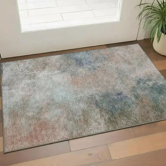 Copper And Blue Abstract Washable Area Rug With UV Protection Photo 2