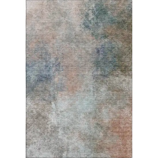 Copper And Blue Abstract Washable Area Rug With UV Protection Photo 2