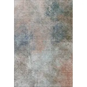 Photo of Copper And Blue Abstract Washable Area Rug With UV Protection