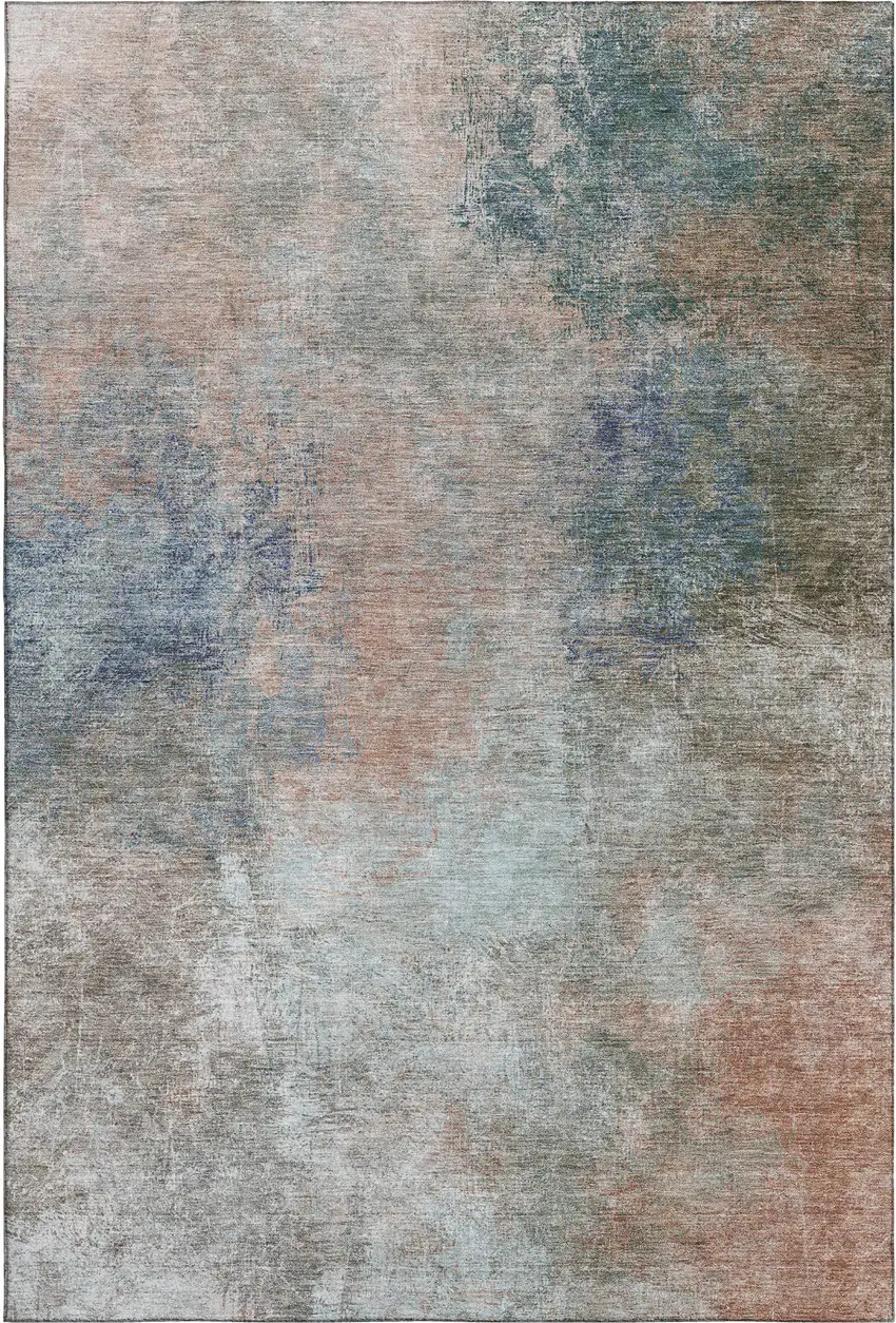 Copper And Blue Abstract Washable Area Rug With UV Protection Photo 1
