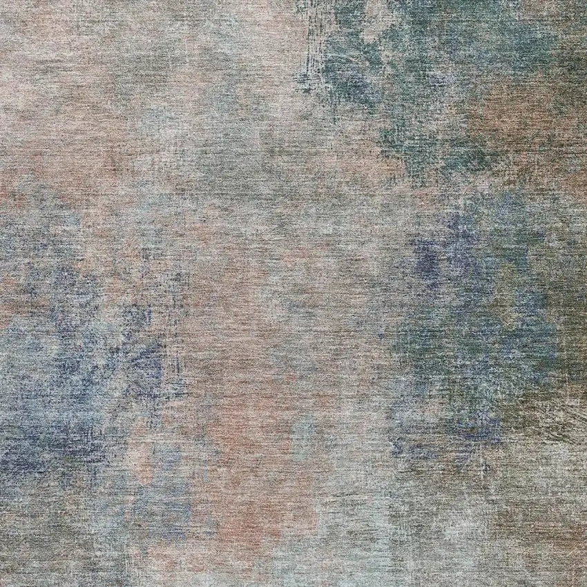 Copper And Blue Abstract Washable Area Rug With UV Protection Photo 3
