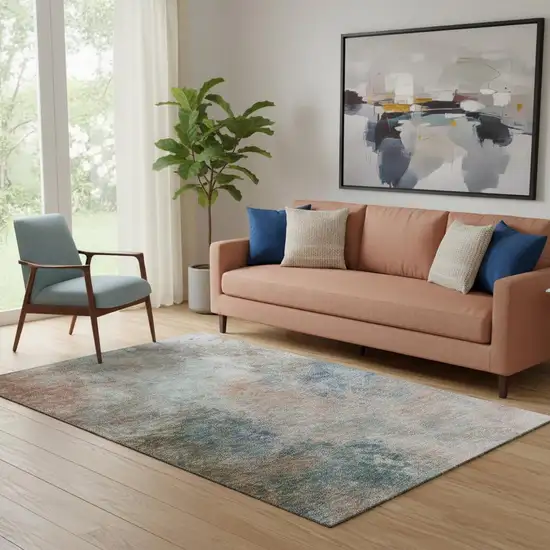 Copper And Blue Abstract Washable Area Rug With UV Protection Photo 2