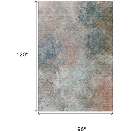 Copper And Blue Abstract Washable Area Rug With UV Protection Photo 9