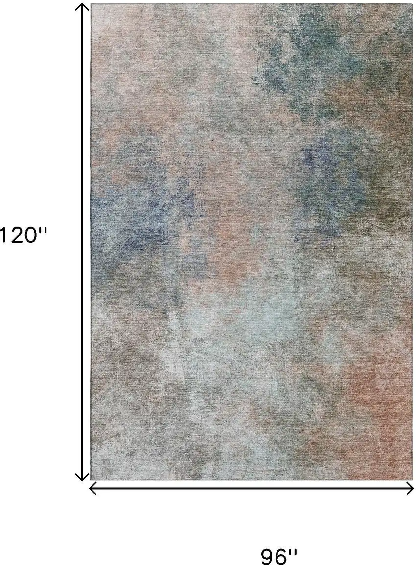 Copper And Blue Abstract Washable Area Rug With UV Protection Photo 9