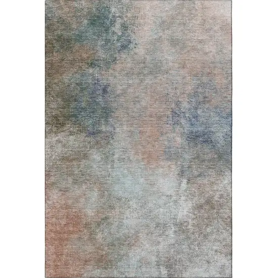Copper And Blue Abstract Washable Area Rug With UV Protection Photo 4