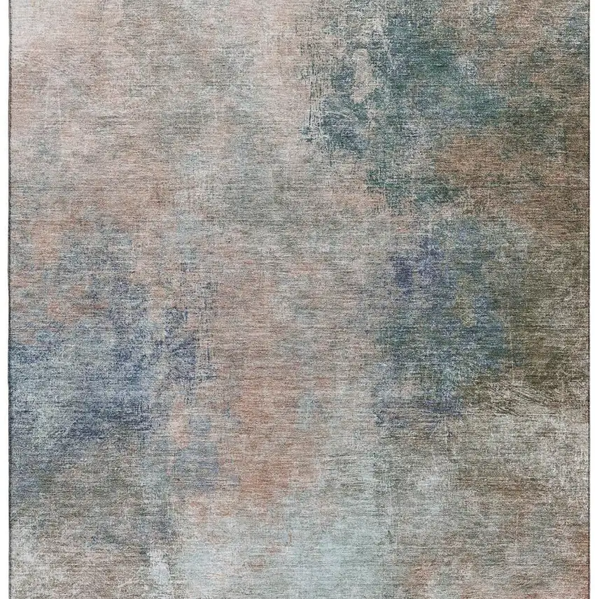 Copper And Blue Abstract Washable Area Rug With UV Protection Photo 3