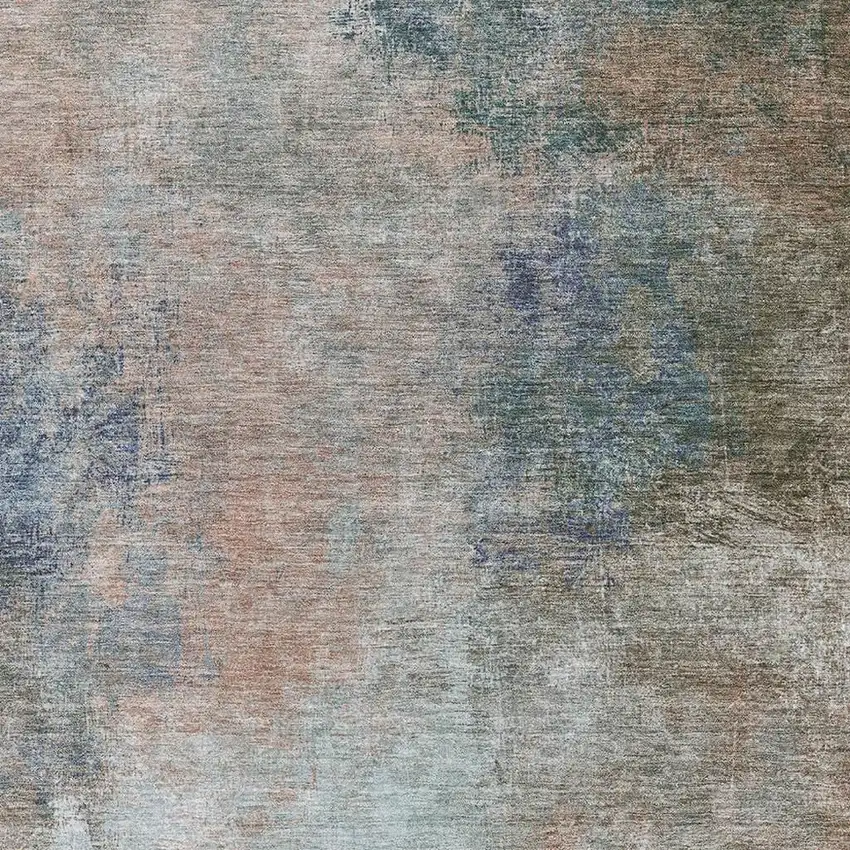 Copper And Blue Abstract Washable Area Rug With UV Protection Photo 3