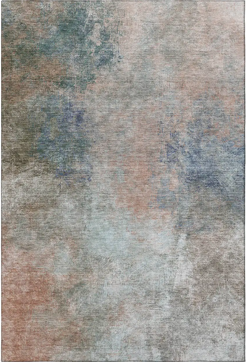 Copper And Blue Abstract Washable Area Rug With UV Protection Photo 4