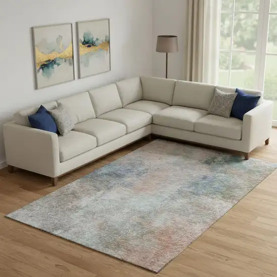 Copper And Blue Abstract Washable Area Rug With UV Protection Photo 2