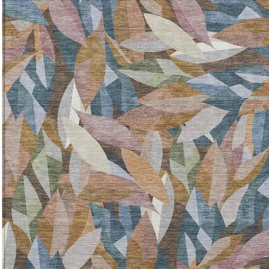 Copper And Blue Floral Washable Indoor Outdoor Area Rug Photo 2