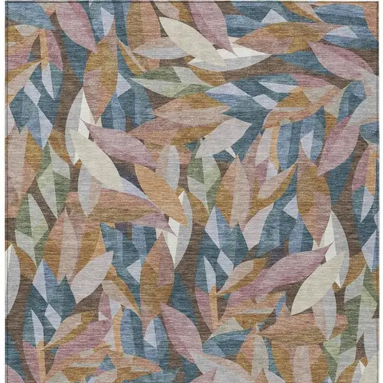 Copper And Blue Floral Washable Indoor Outdoor Area Rug Photo 3