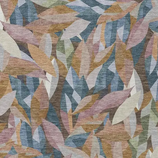 Copper And Blue Floral Washable Indoor Outdoor Area Rug Photo 2