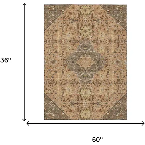 Copper And Blue Medallion Washable Indoor Outdoor Area Rug Photo 7