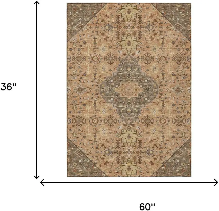 Copper And Blue Medallion Washable Indoor Outdoor Area Rug Photo 7